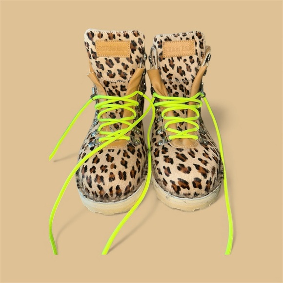 Leopard Print Lace Up Boots with Neon Accents - Picture 2 of 6